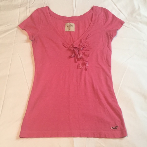 Medium Pink Hollister Short Sleeve T-Shirt V-Neck - Picture 1 of 3